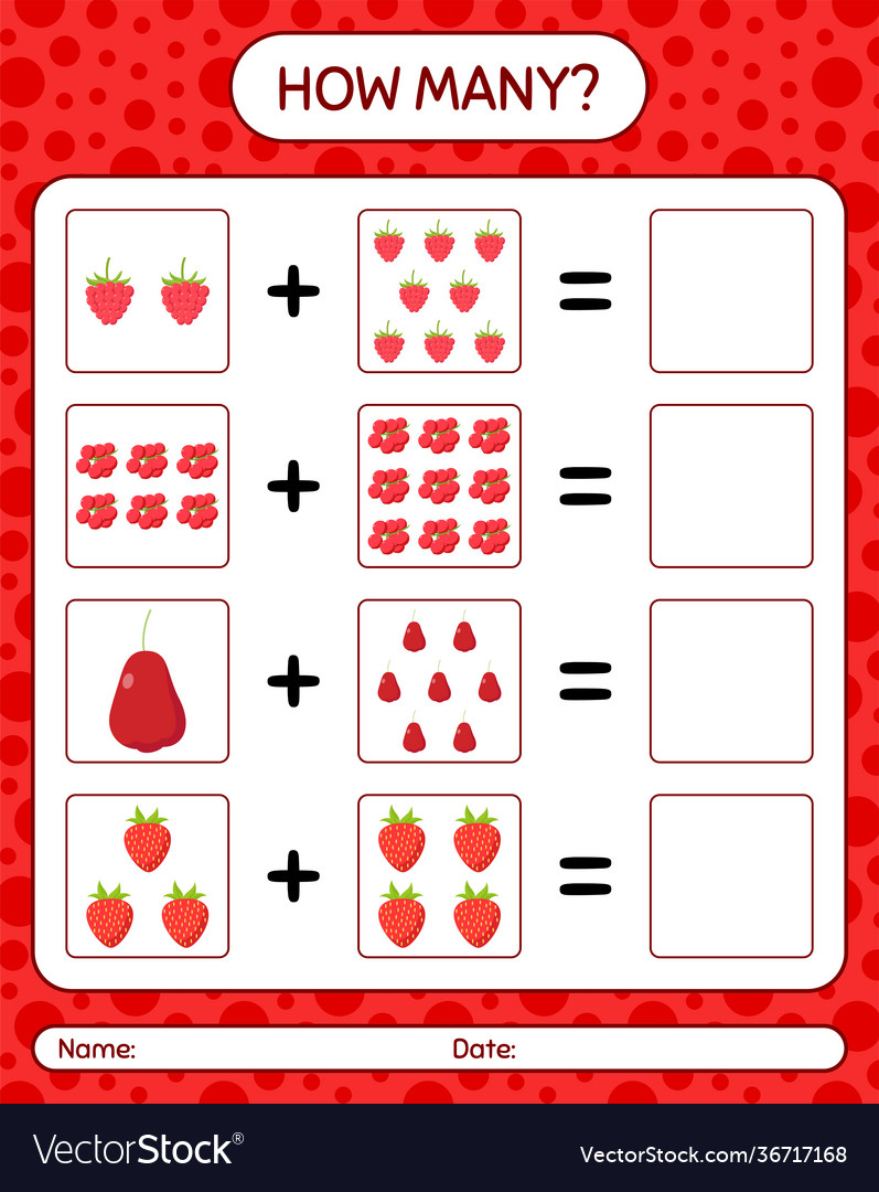 How many counting game indian prune raspberry vector image How many counting game indian prune raspberry
