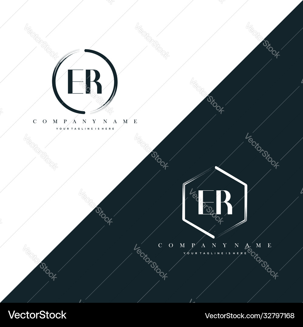 Initial letter er circle brush hexagon Royalty Free Vector