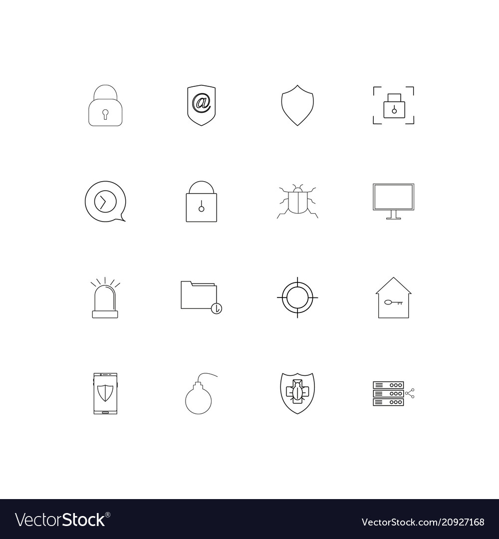 Internet security linear thin icons set outlined