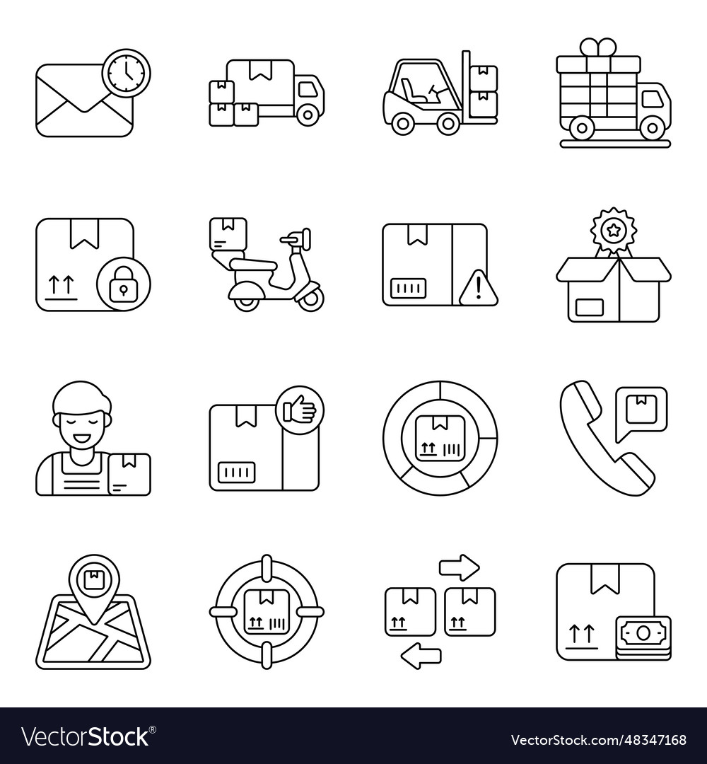 Pack of logistic and shipment linear icons