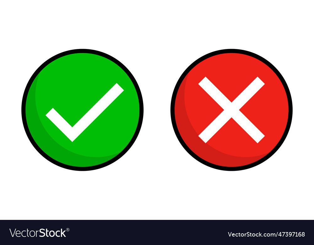 Pop round check mark and cross icon set vector image Pop round check mark and cross icon set