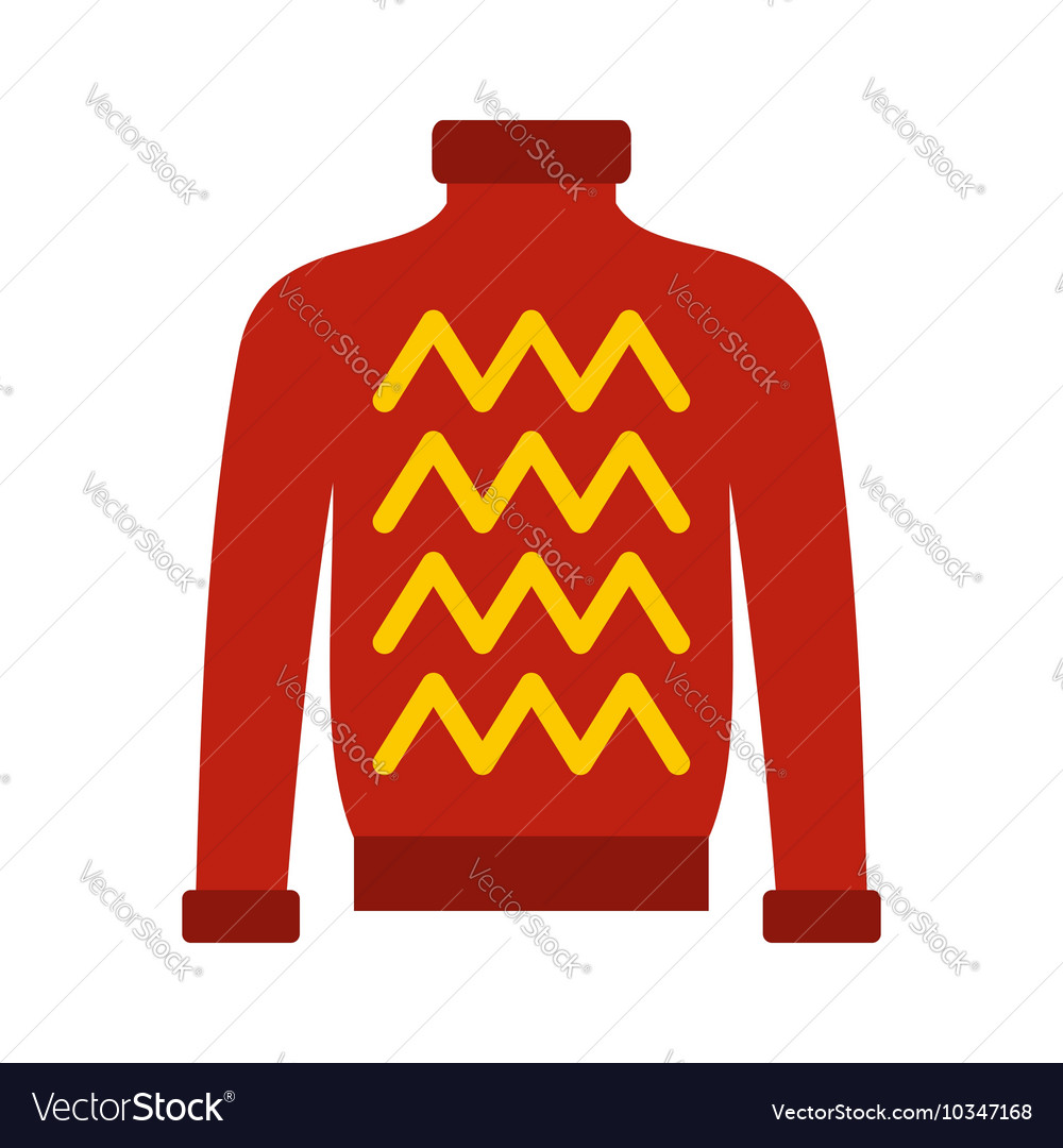 Red warm sweater icon flat style