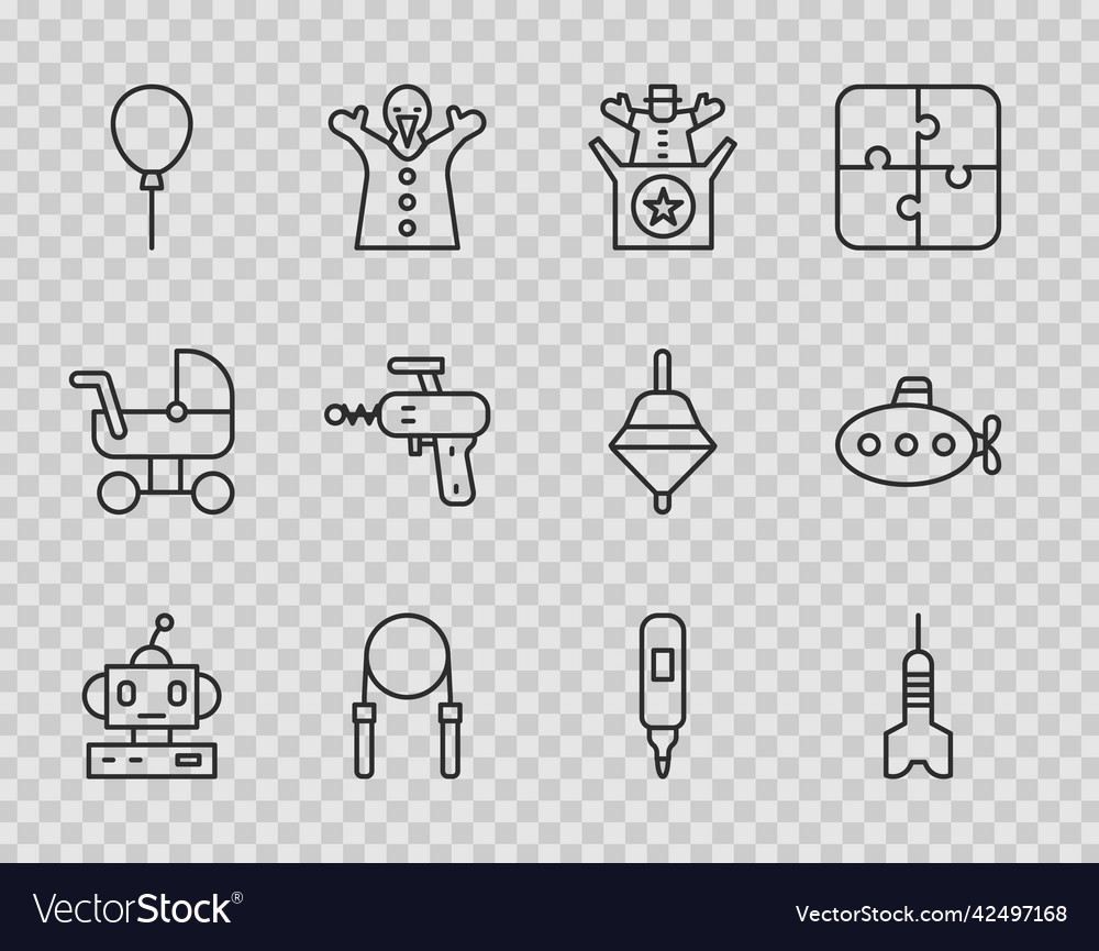Set line robot toy dart arrow jack in the box vector image Set line robot toy dart arrow jack in the box