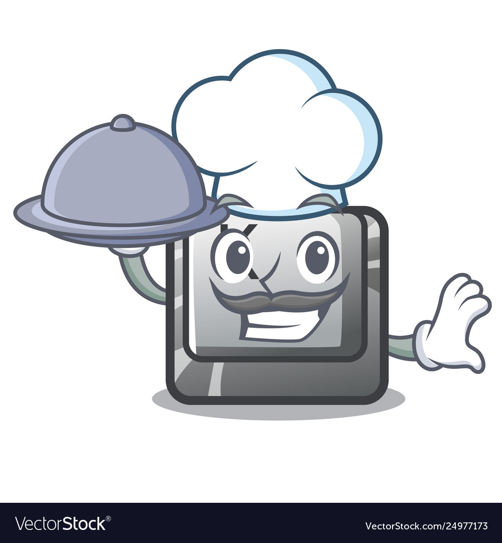 Chef with food button k on a character computer vector image Chef with food button k on a character computer