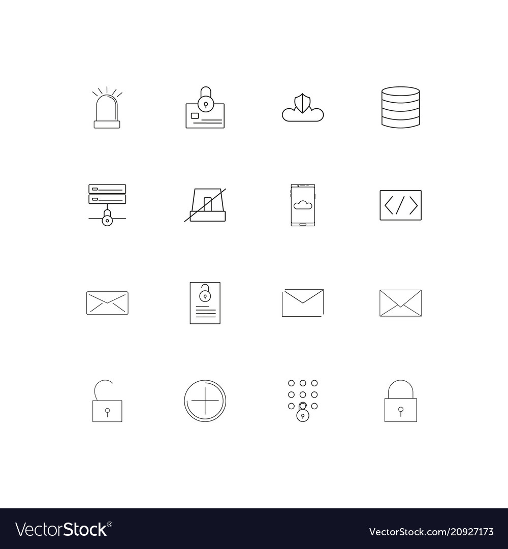 Cyber security linear thin icons set outlined