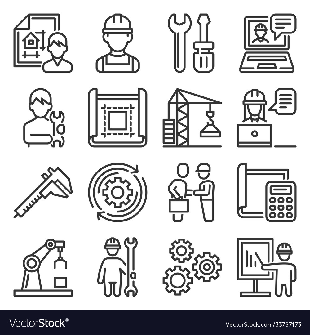 Engineering and manufacturing icons set on white Vector Image