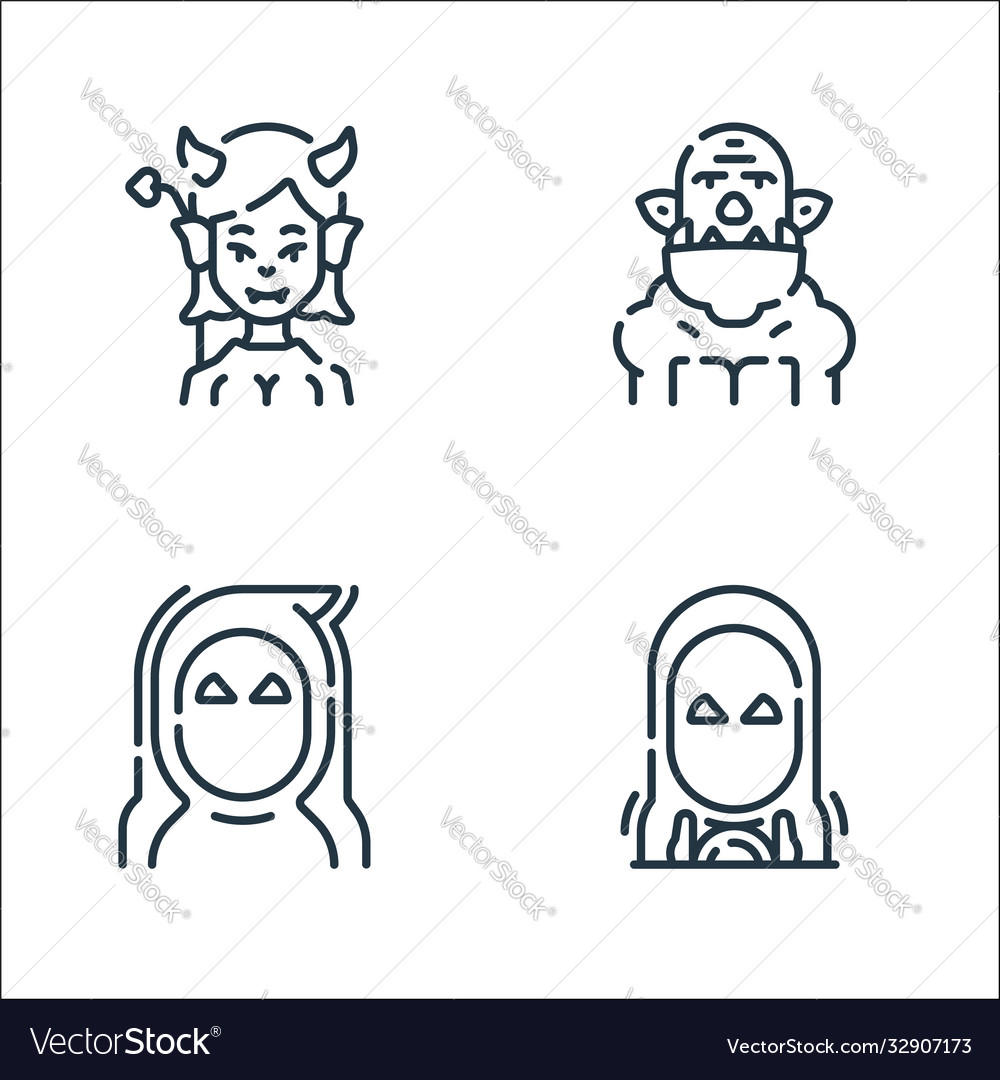 Fantastic characters line icons linear set Vector Image Fantastic characters line icons linear set
