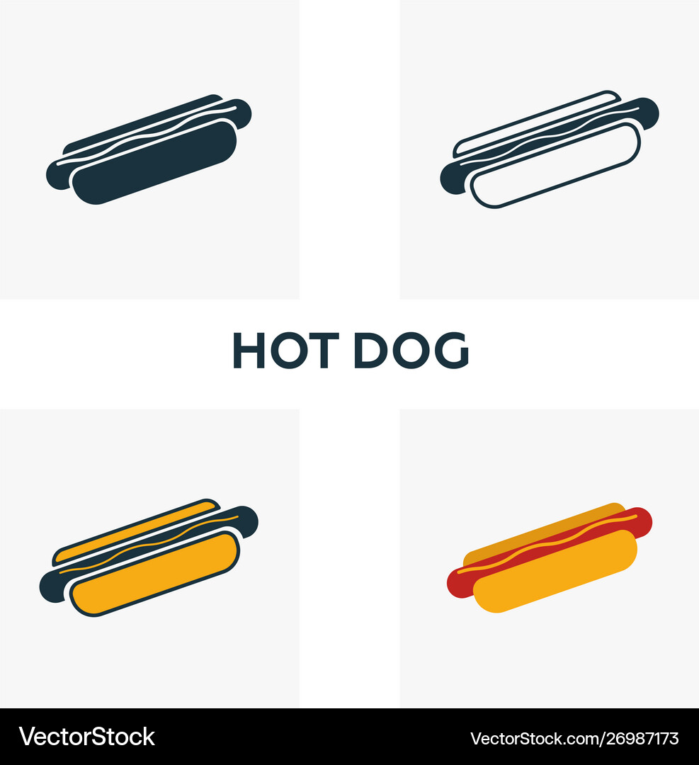 Hot dog icon set four elements in different styles