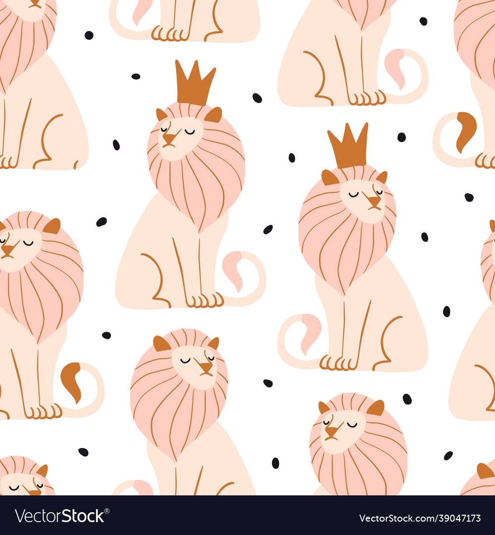 Seamless pattern with cute lion