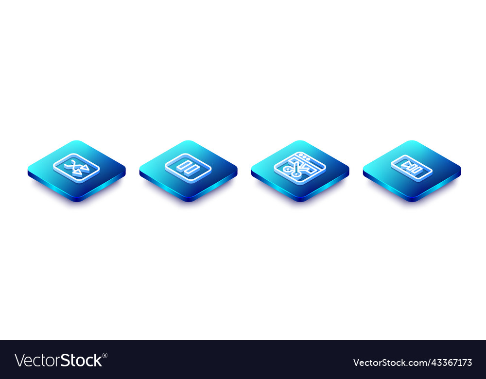 Set isometric line arrow shuffle pause button