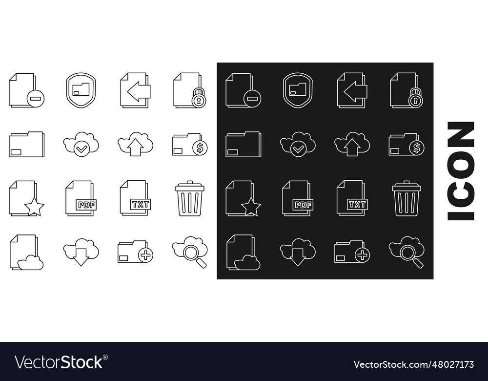 Set line search cloud computing trash can vector image Set line search cloud computing trash can
