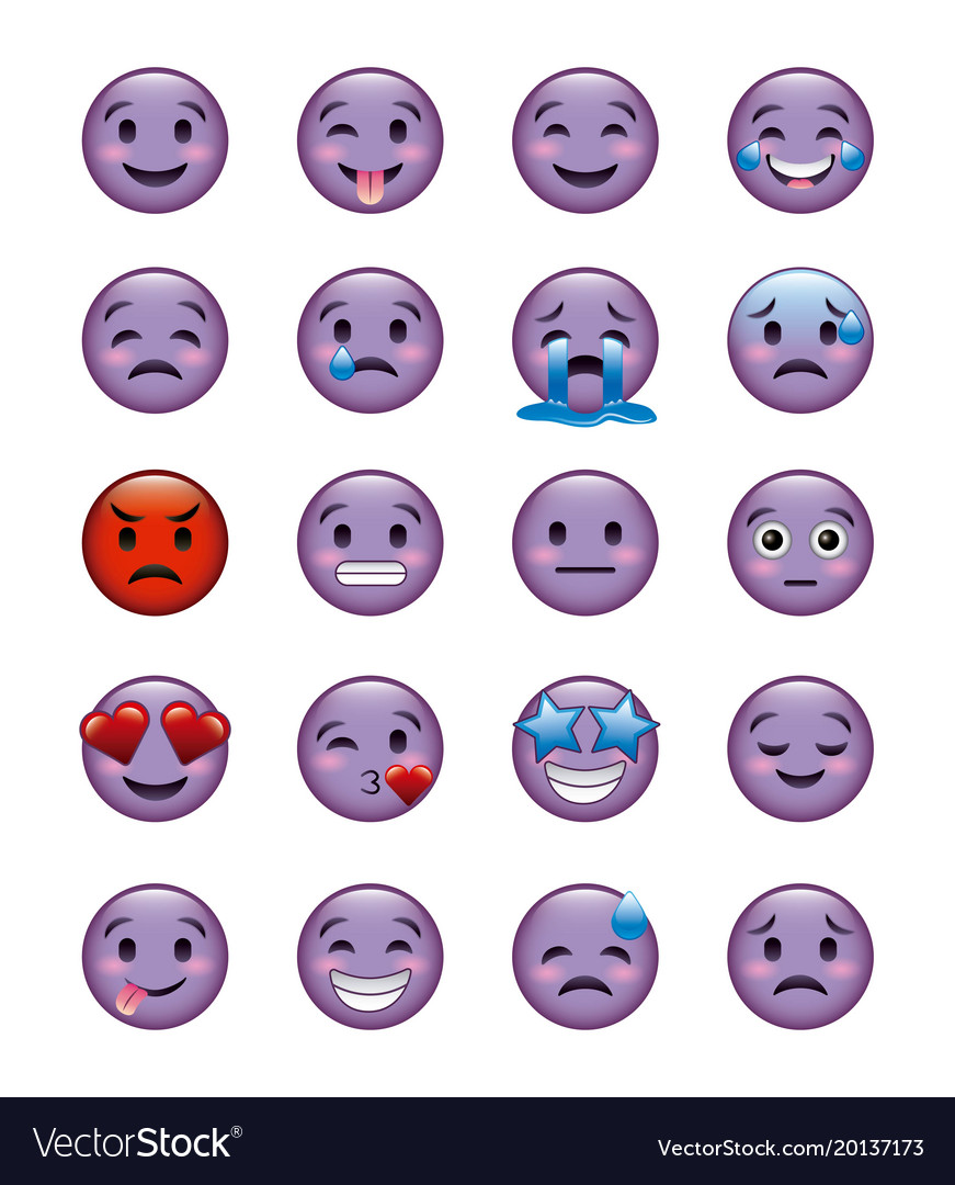Set of smiley icons with different face expression