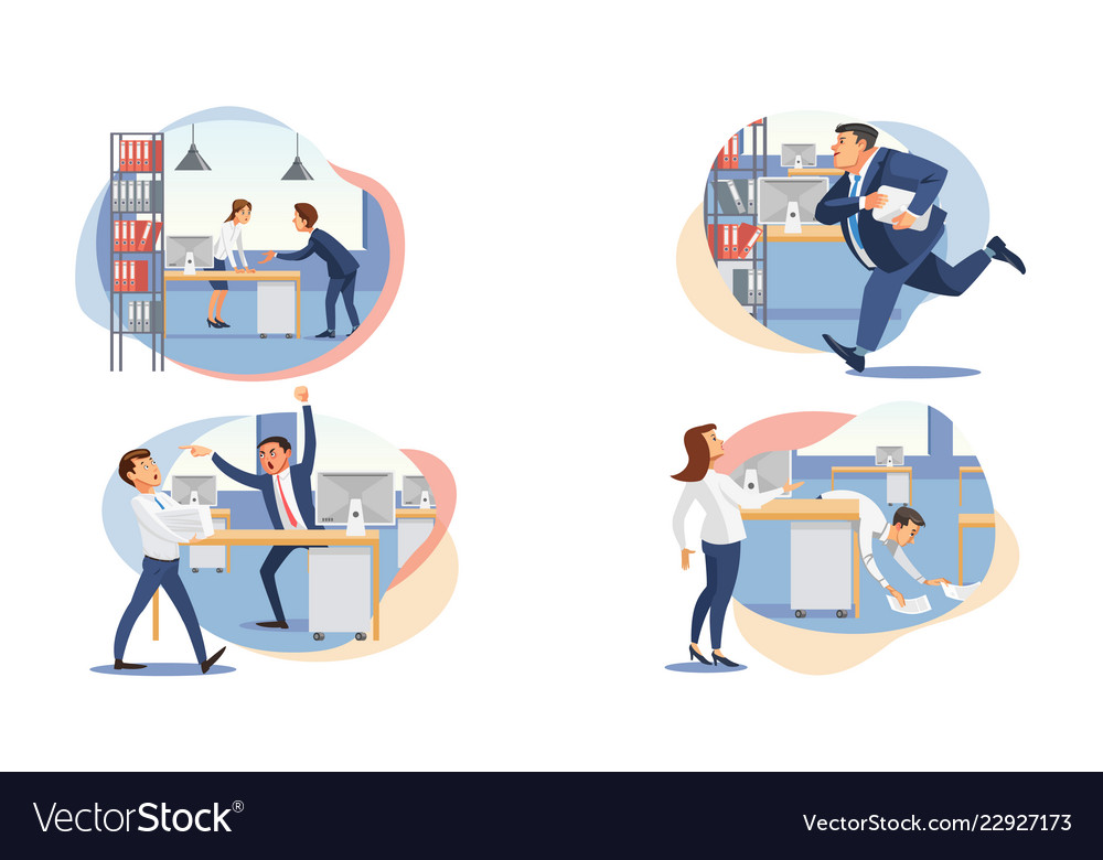 Set of stressed business people flat