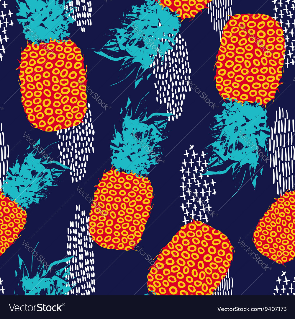 Summer seamless pattern with retro color pineapple