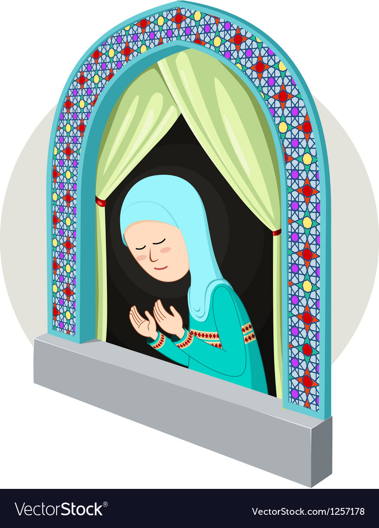 Arabic girl praying inthe window Royalty Free Vector Image