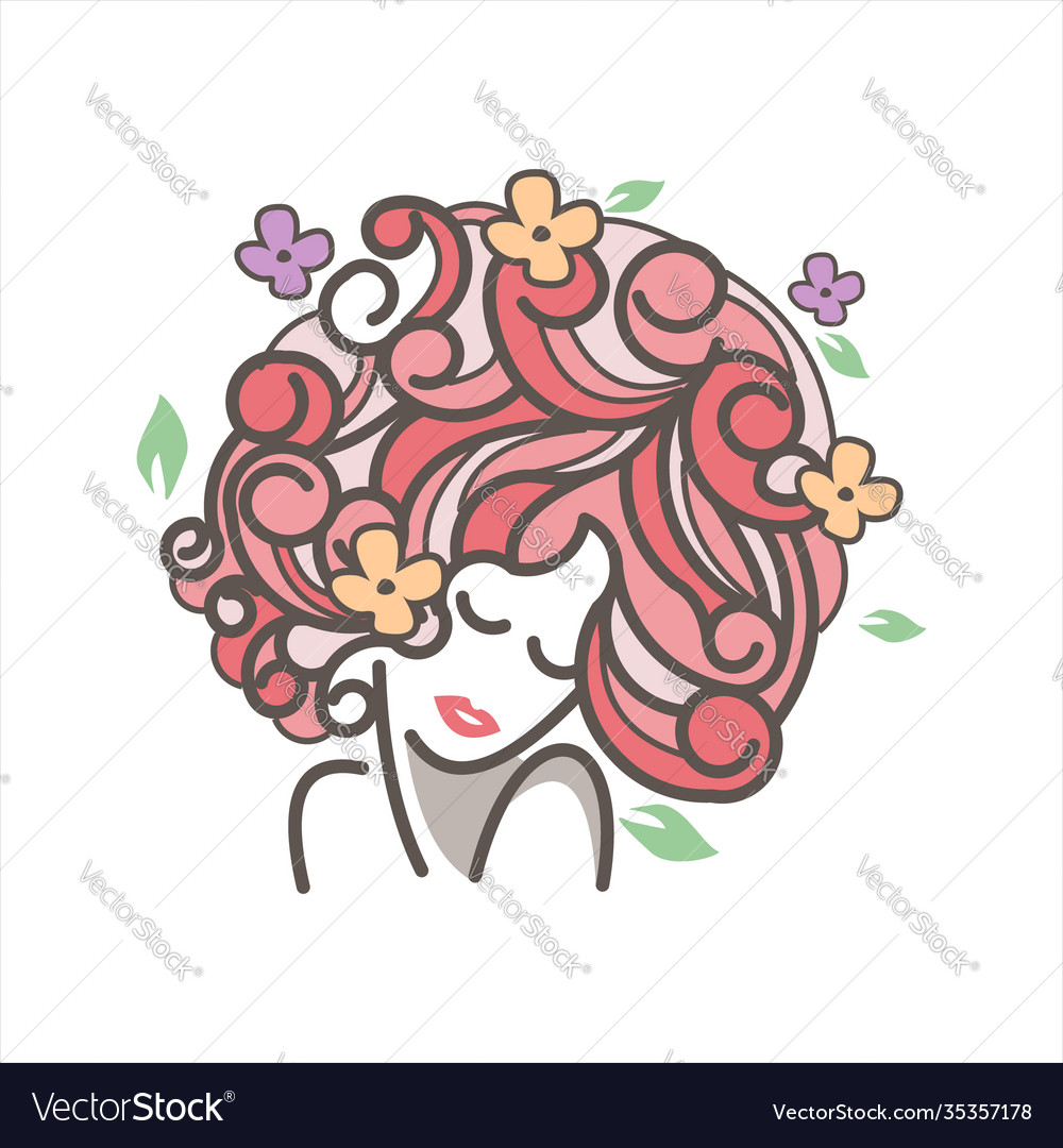 Blooming flowers curly hair girl mascot