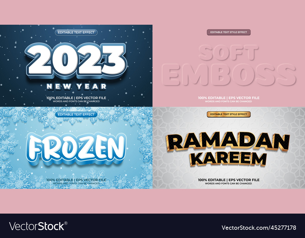 Bundle of editable text effect design set vector image Bundle of editable text effect design set