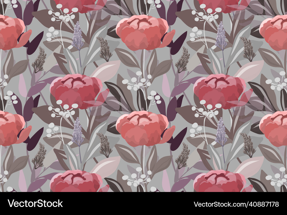 Floral seamless pattern red flowers Royalty Free Vector