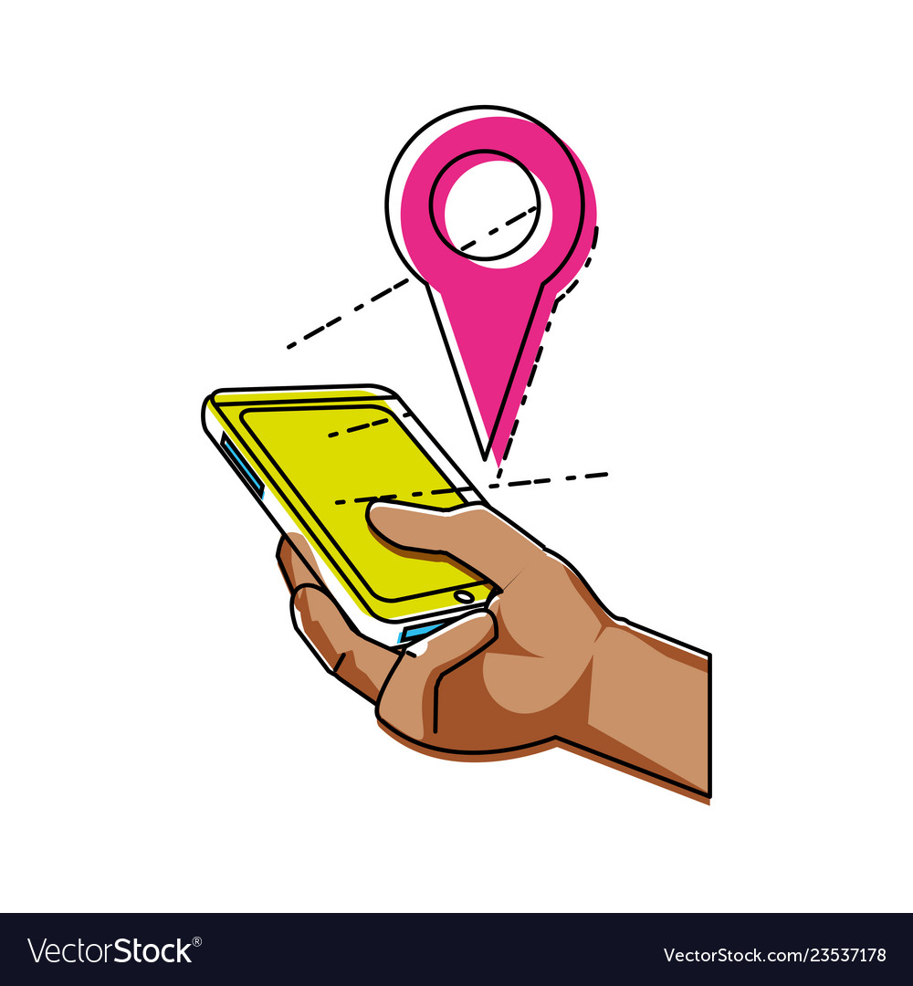 Hand using smartphone with pointer location