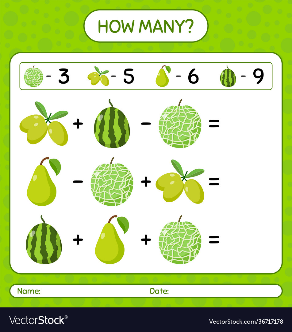 How many counting game jackfruit kaffir lime kiwi Vector Image How many counting game jackfruit kaffir lime kiwi