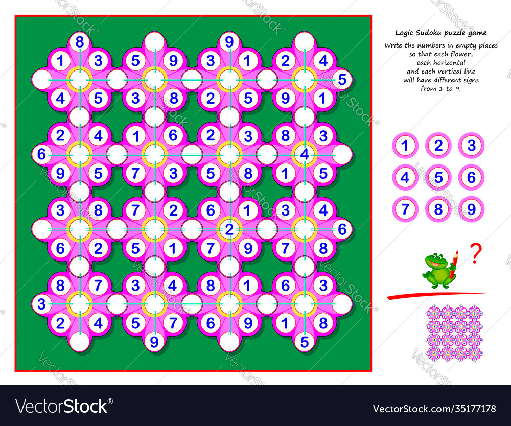 Logic sudoku puzzle game write numbers in empty vector image Logic sudoku puzzle game write numbers in empty