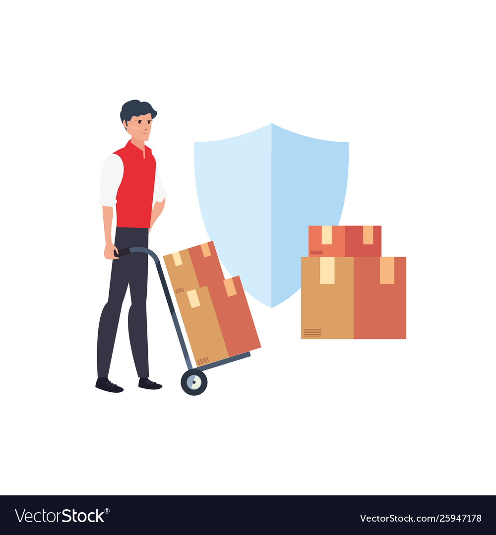 Man boxes shield fast delivery logistic