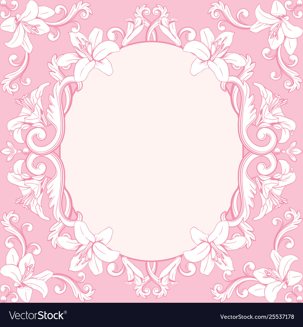 Ornamental vintage frame with lilies Royalty Free Vector