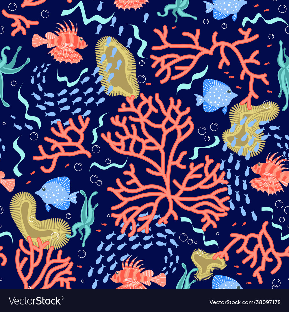 Seamless pattern with underwater life elements vector image Seamless pattern with underwater life elements