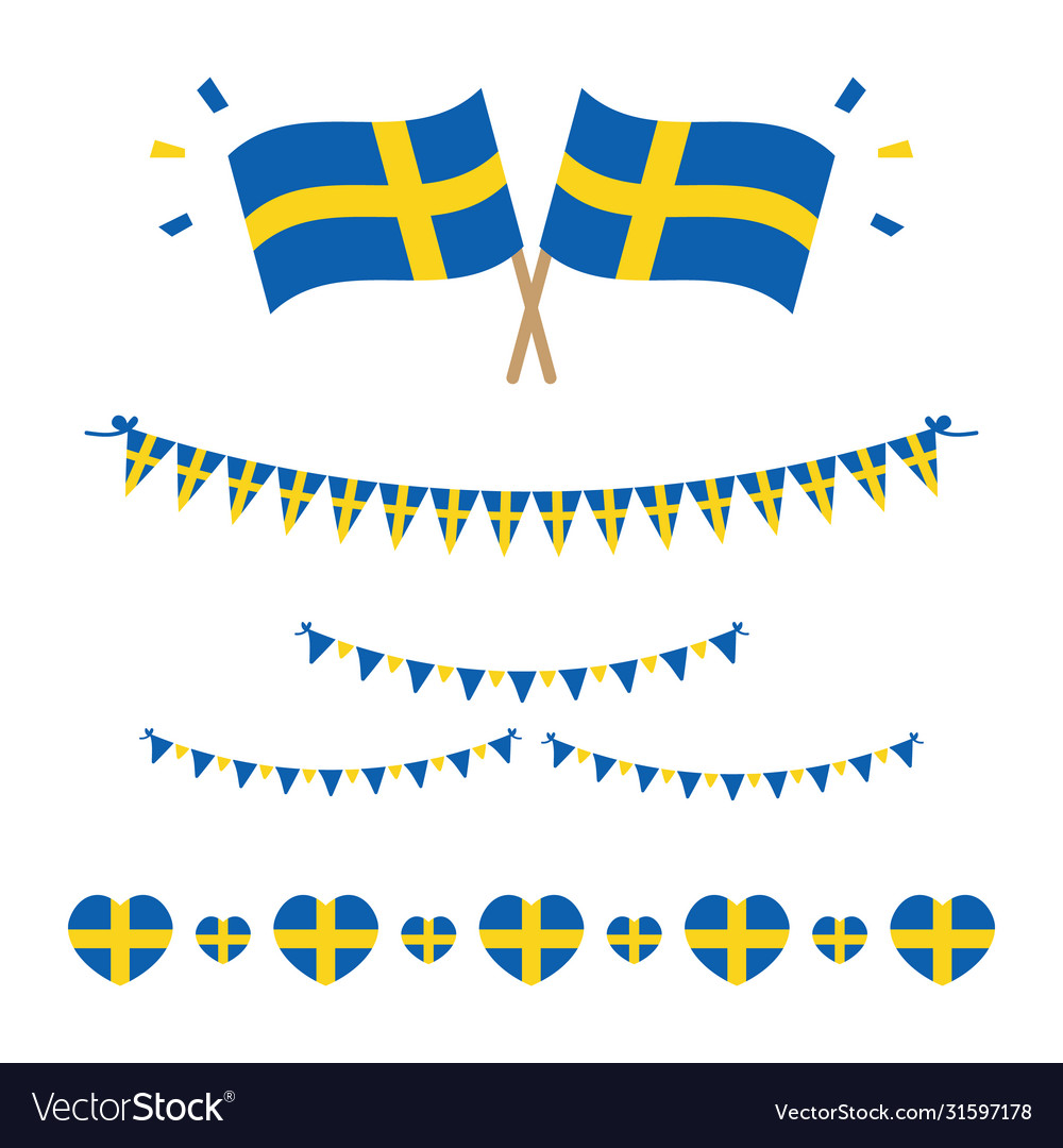 Set Collection Sweden Flags Borders Royalty Free Vector