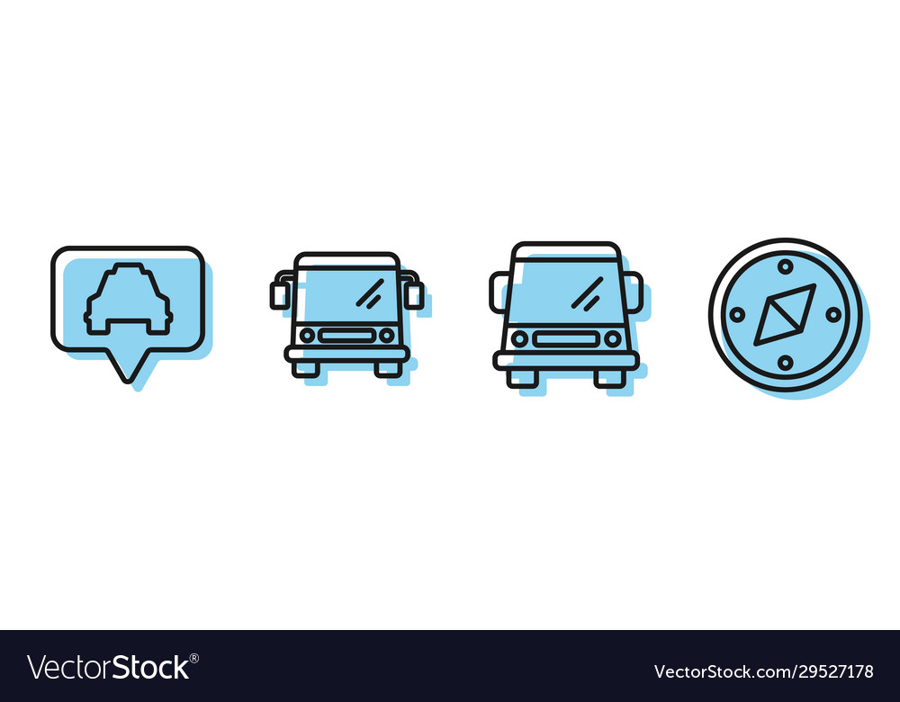 Set line car map pointer with taxi bus vector image Set line car map pointer with taxi bus
