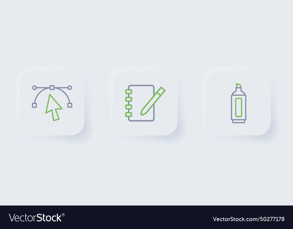 Set line marker pen notebook and bezier curve icon