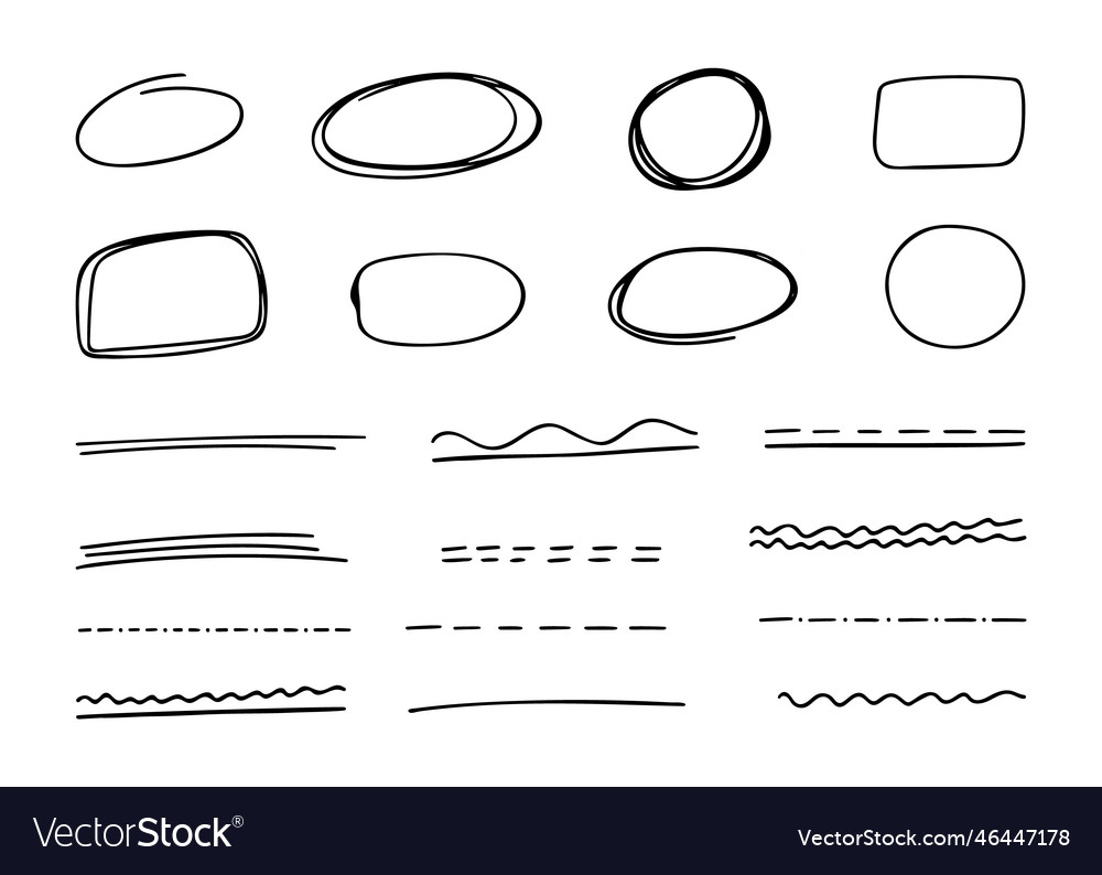 Set of scribble lines and frames different shapes vector image Set of scribble lines and frames different shapes