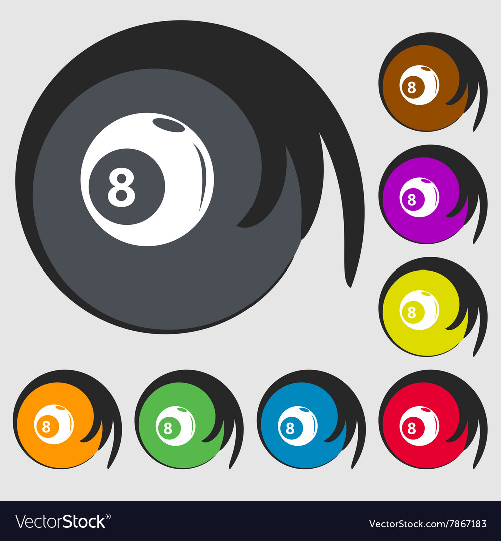 Billiards icon symbols on eight colored buttons