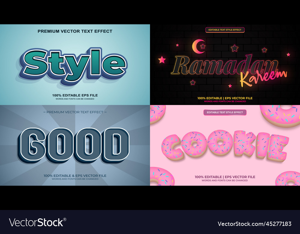 Bundle of editable text effect design set vector image Bundle of editable text effect design set