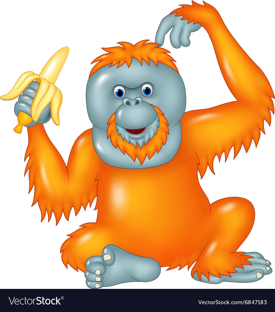 Cute Cartoon Orangutan with Banana