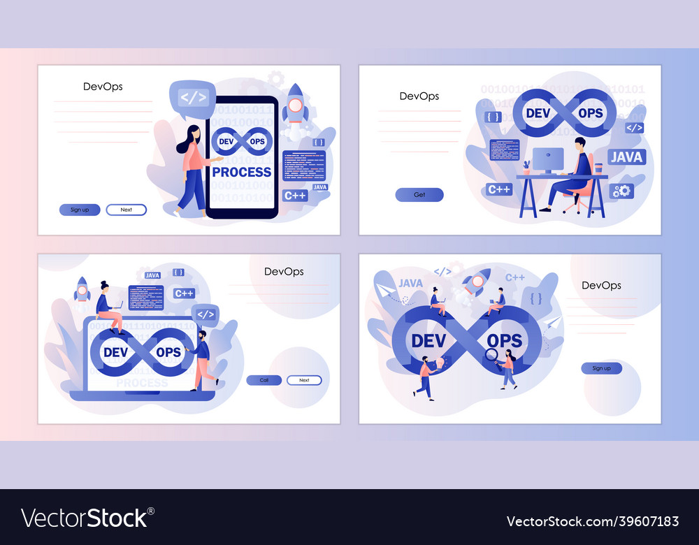 Devops concept tiny programmers practice vector image Devops concept tiny programmers practice