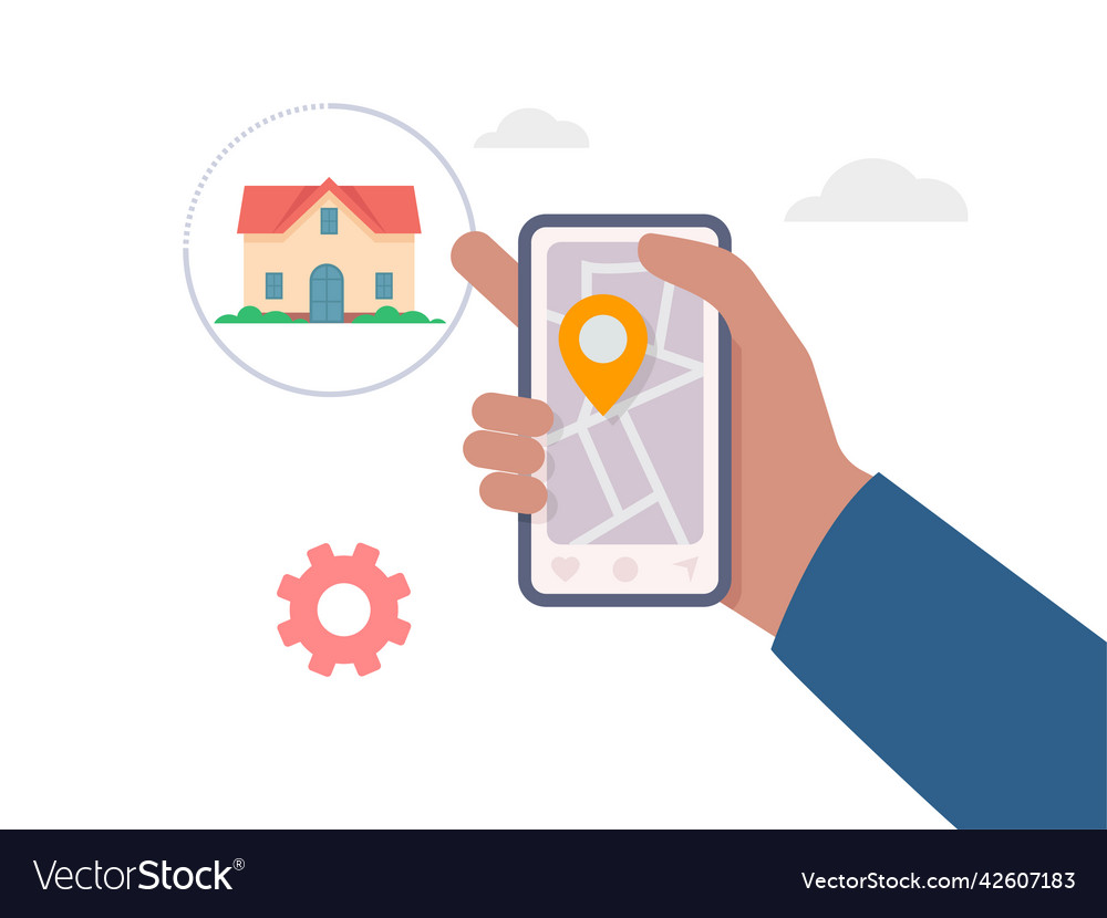 Hand holding mobile with application search house