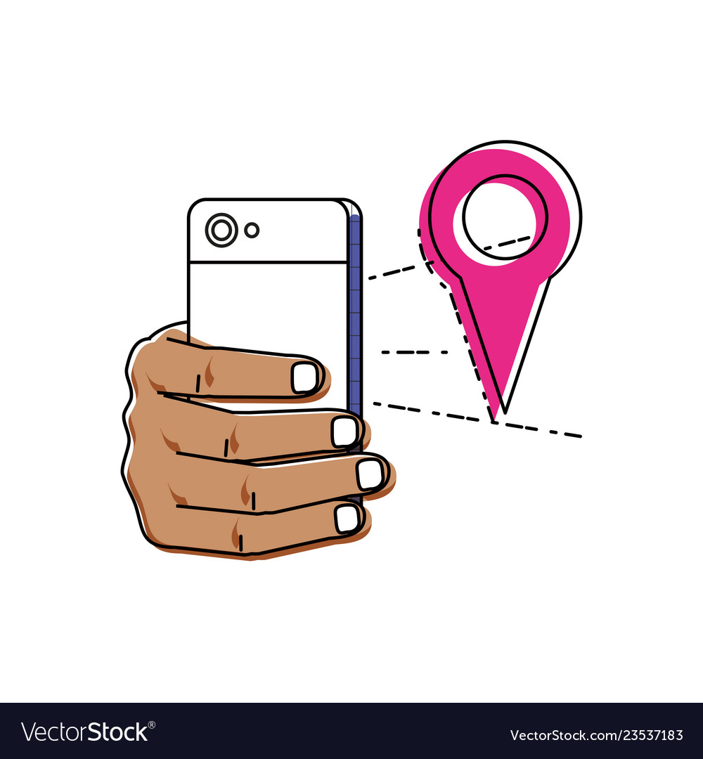 Hand using smartphone with pointer location