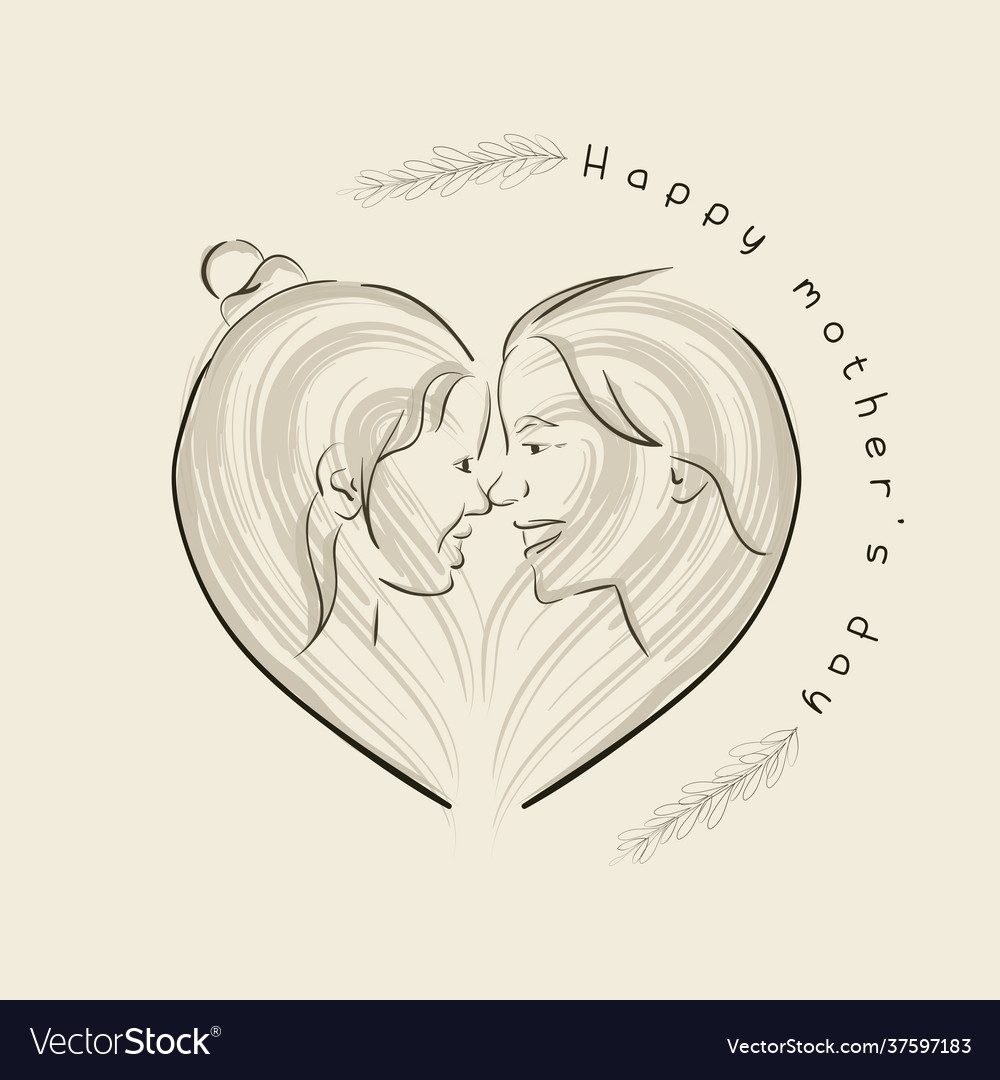 Heart shape with a sketch mother and her