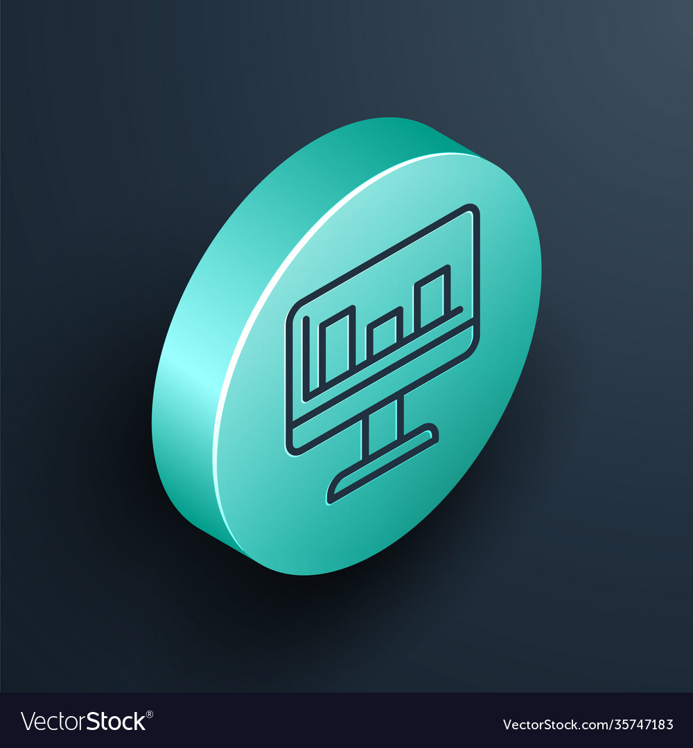 Isometric line computer monitor with graph chart vector image Isometric line computer monitor with graph chart