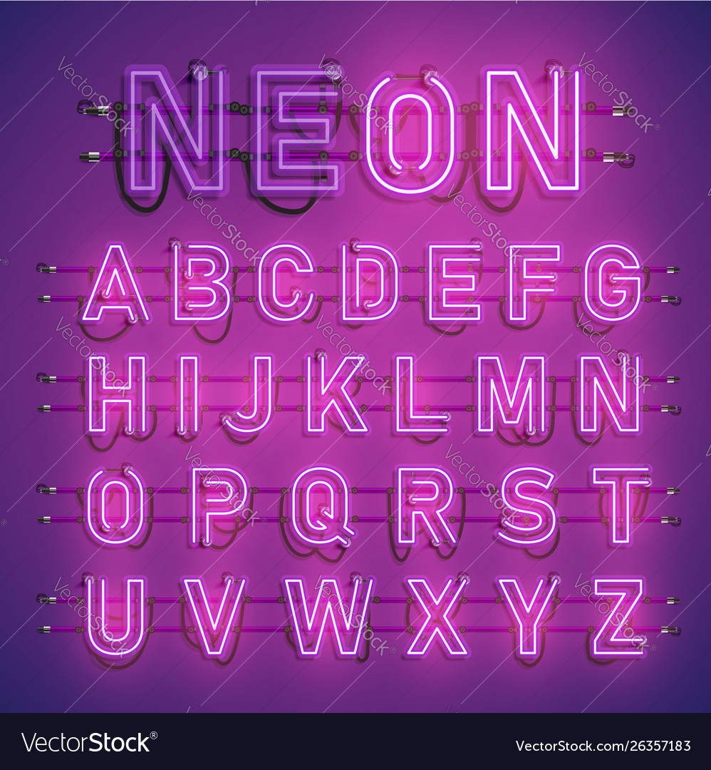 Realistic neon font with wires and console vector image Realistic neon font with wires and console