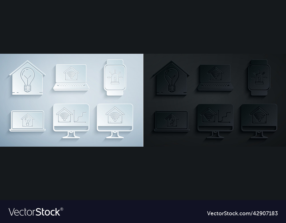 Set computer monitor with smart home wi-fi Vector Image Set computer monitor with smart home wi-fi