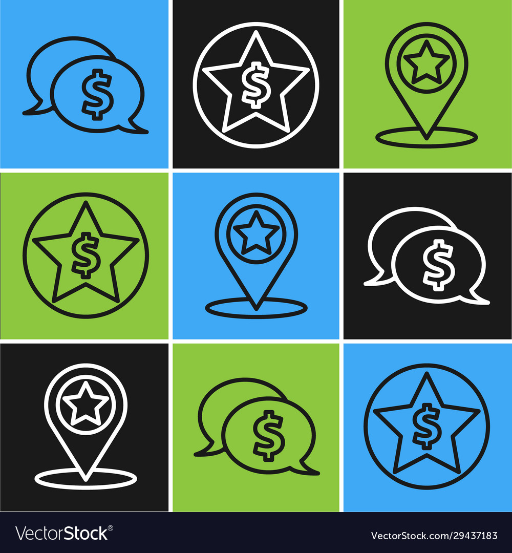 Linie Sprachblase mit Dollar Kartenzeiger einstellen vector image Linie Sprachblase mit Dollar Kartenzeiger einstellen