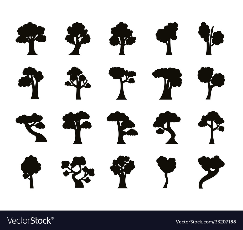 Bundle twenty trees set collection icons