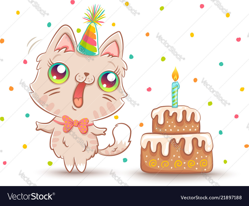 Cat With Birthday Cake Royalty Free Vector Image