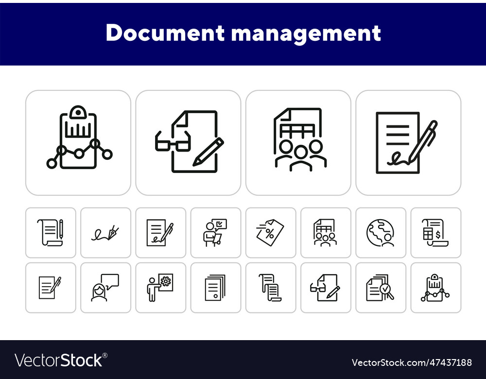 Document management line icon set vector image Document management line icon set