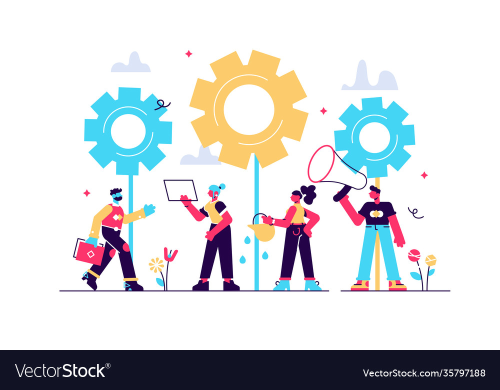 Flat team work on finding vector image Flat team work on finding