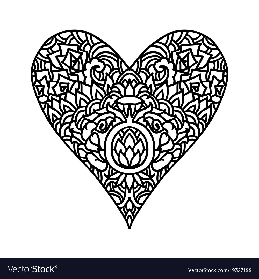 handdrawn zentangle heart mandala style design vector image
