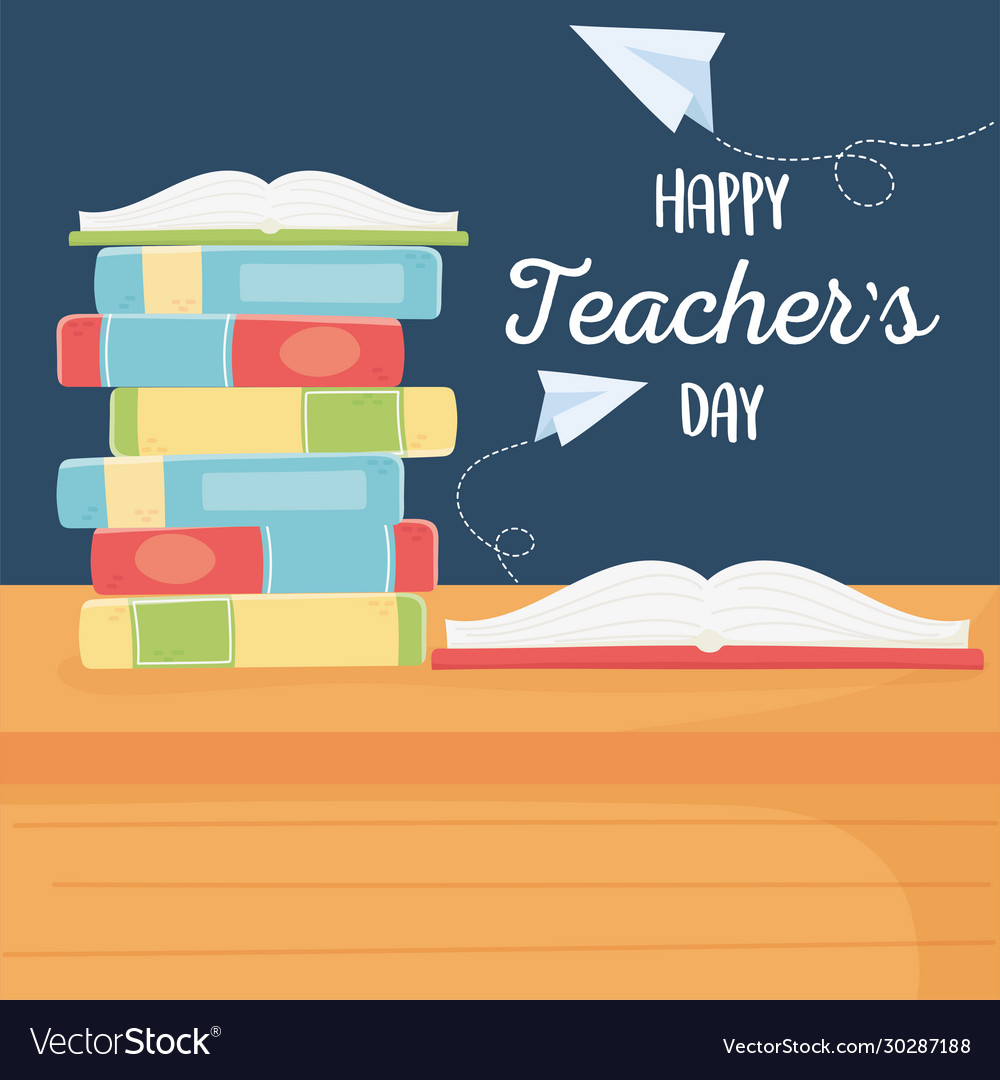 Happy teachers day school open book on stack Vector Image