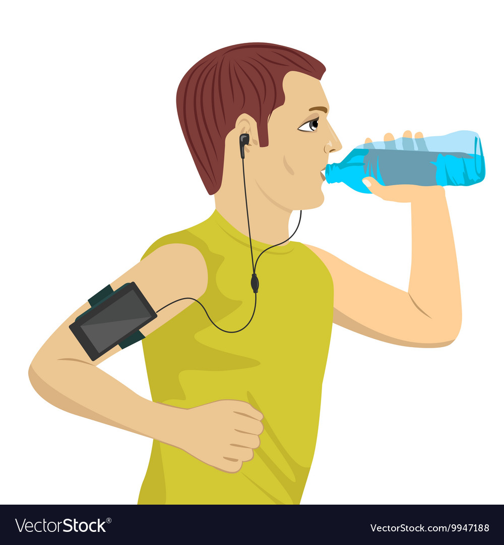 Man Running with Smartphone and Water Bottle